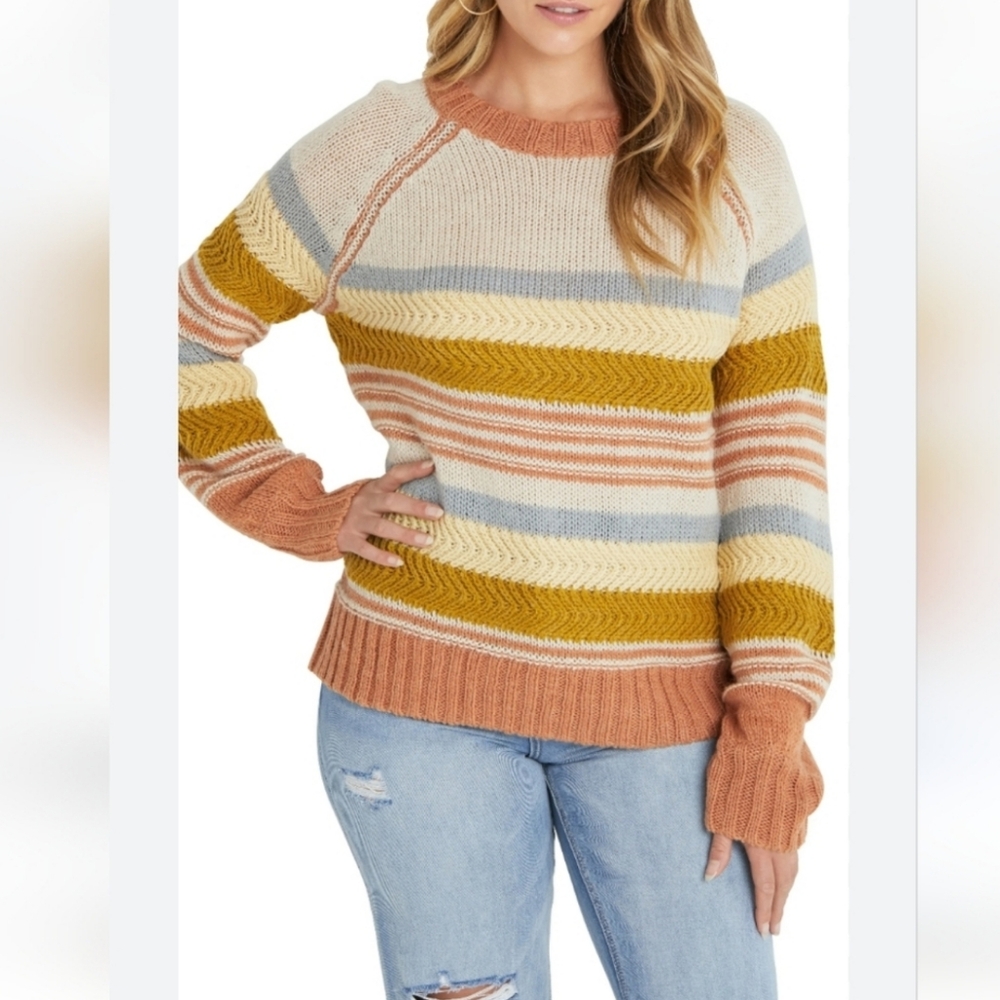 Vici Raglan Sleeve Knit Sweater Mustard Multi Size XSMALL (Oversized)